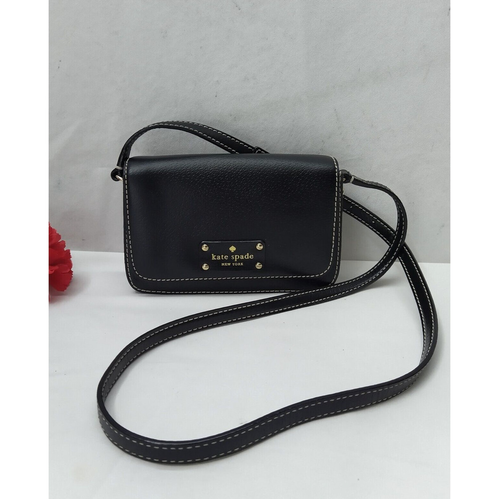 Kate Spade New York Black Leather Flap Closure Small Crossbody Bag